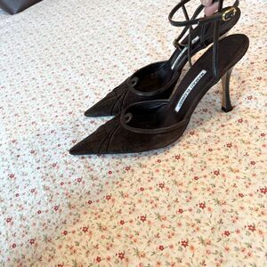NEW Manolo Blahnik VIONETAN 90 Pumps Suede Leather Dark Brown BB Heels 40